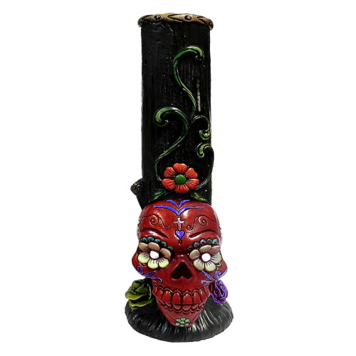 12 INCH HAND CRAFTED WATER PIPE 758GM - SUGAR SKULL BASE RED